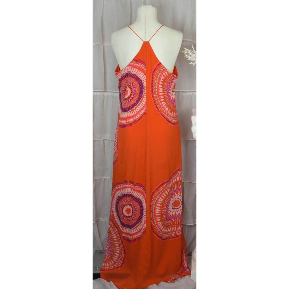 Old Navy Orange Coral Mandala Print V-Neck Spaghetti Strap Maxi Dress M - Picture 4 of 10